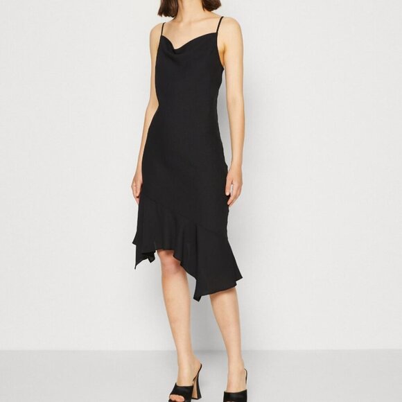 Monki Tiered Midi Dress Cowl Neck Black Y2K EU 38 - Picture 1 of 11